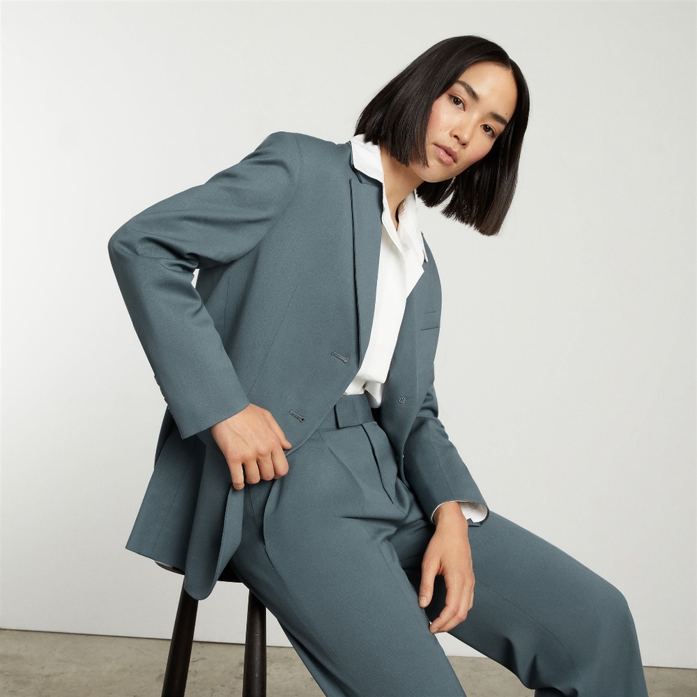 NWT Everlane The '80s Italian Wool Blazer Jacket - Oversized Dusty Blue Size 12